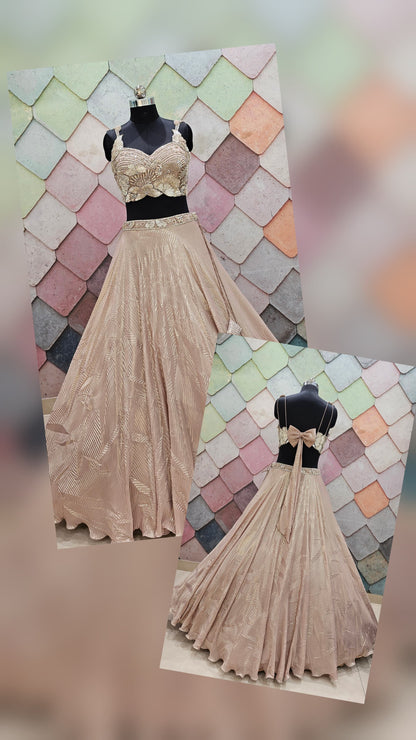 Brown Crop top Lehenga