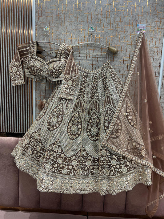 Lovely brown Ready to Wear crop top Lehenga