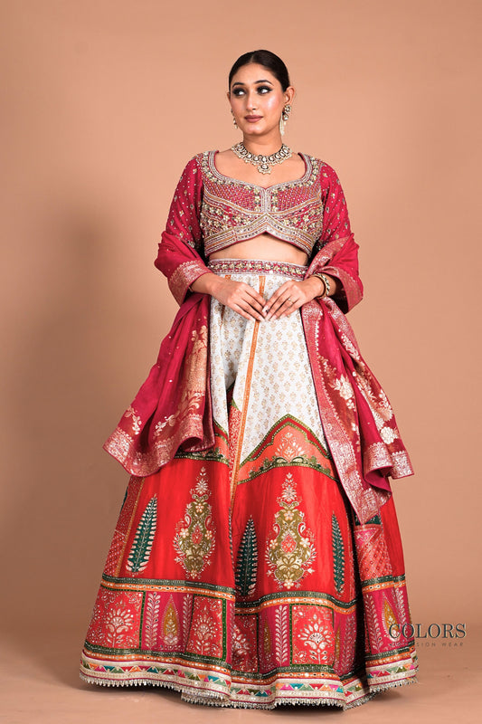 White Pink Crop top Lehenga