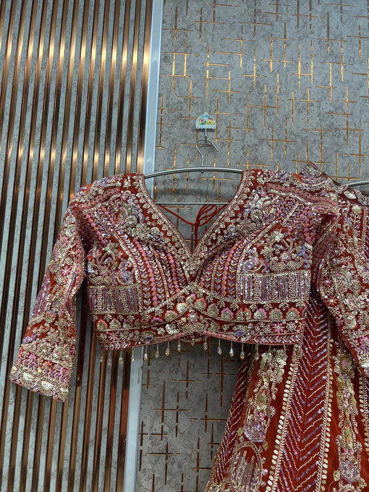 Orange Ready to wear Crop top Lehenga