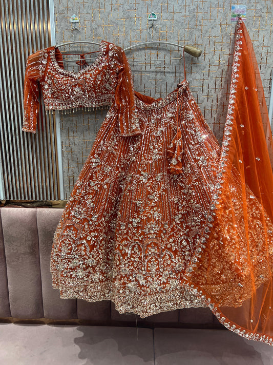 Star orange ready to wear Crop Top Lehenga