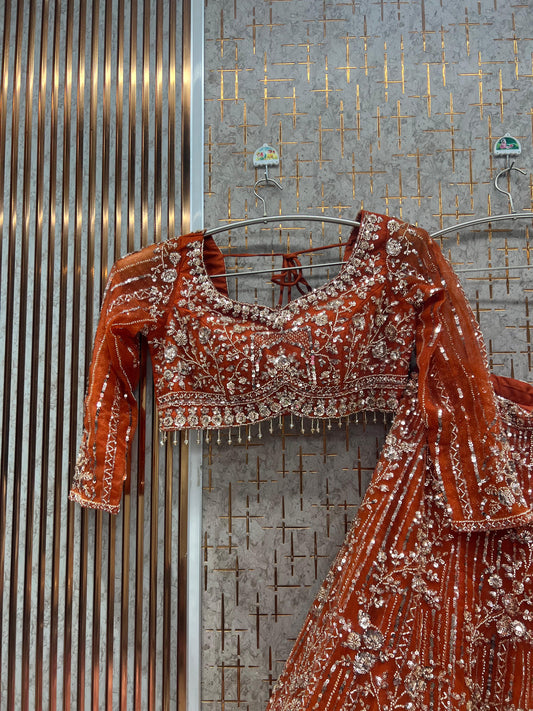 Star orange ready to wear Crop Top Lehenga