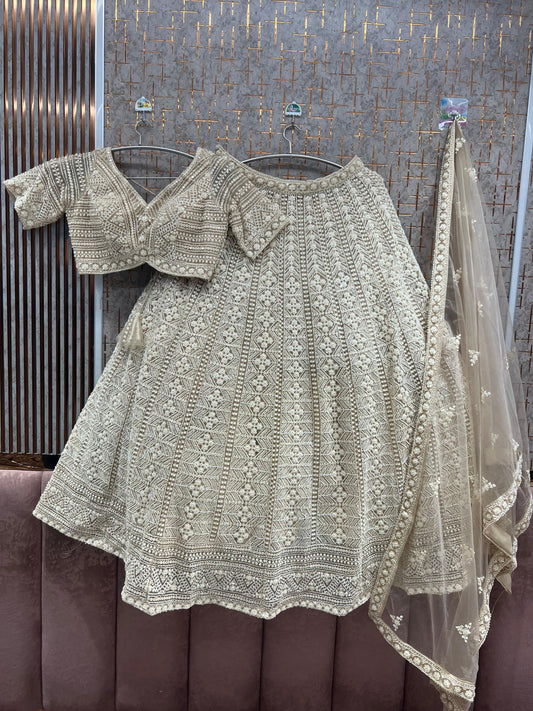 White Monotone Crop Top Lehenga