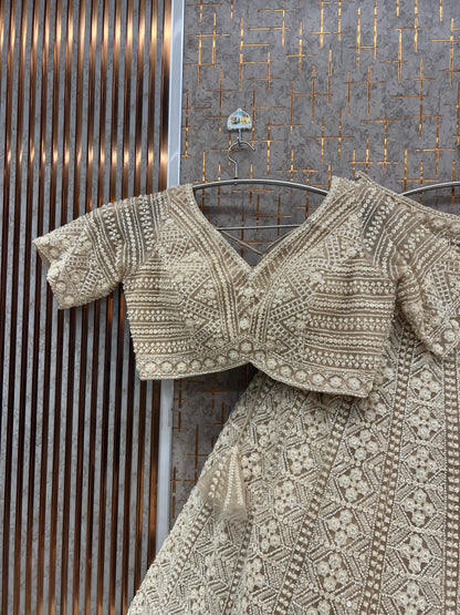 White Monotone Crop Top Lehenga