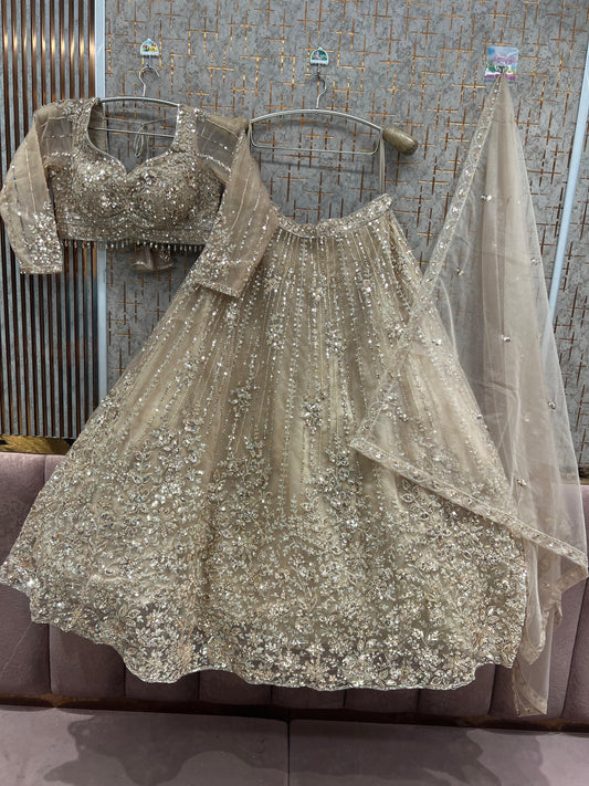 Beige golden Crop Top Lehenga