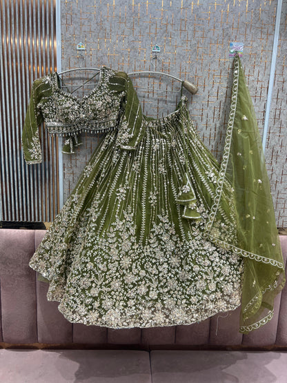 Mehendi green Crop Top Lehenga
