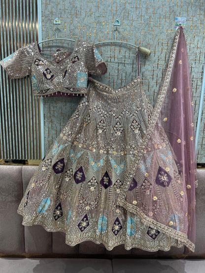 Lovely beige lavender pink Crop Top Lehenga