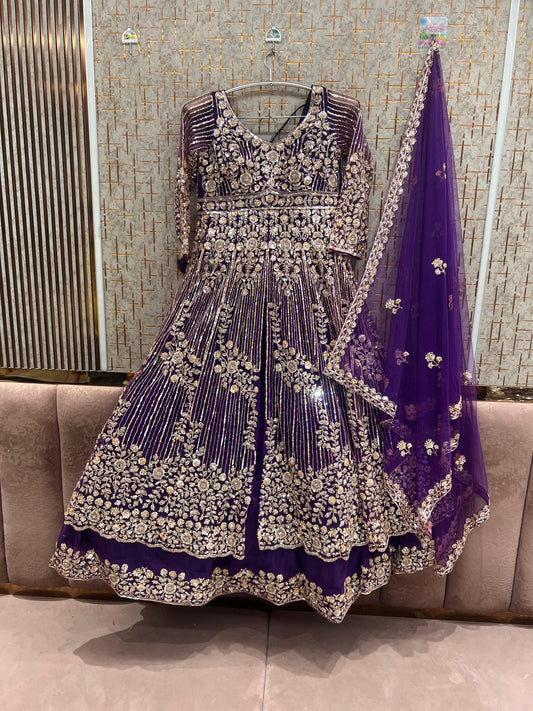 Purple long peplum Dress Farshi Gaharara Dress Special