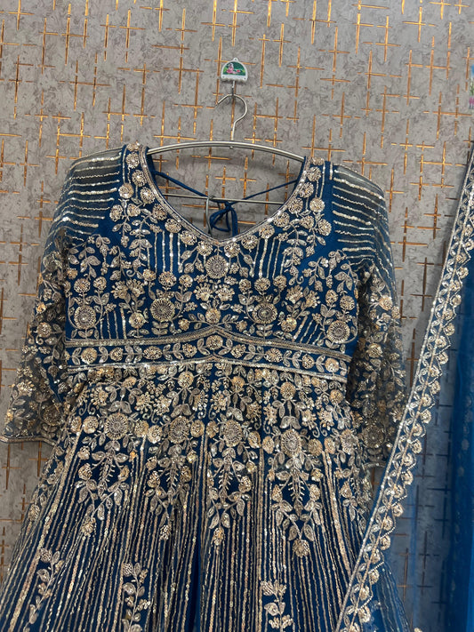 Blue long peplum Dress Farshi Gaharara Dress Special