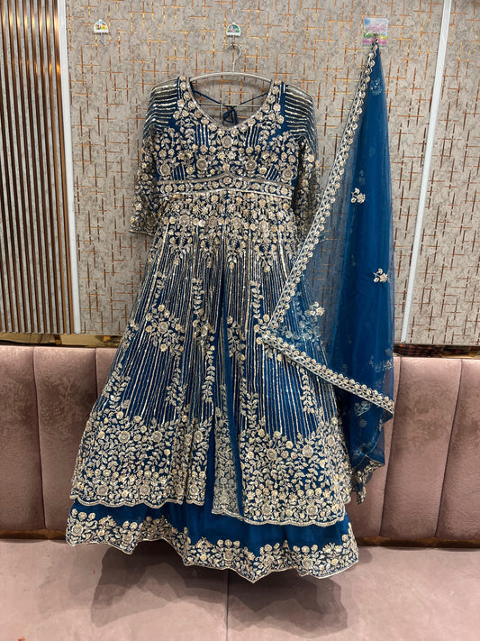 Blue long peplum Dress Farshi Gaharara Dress Special
