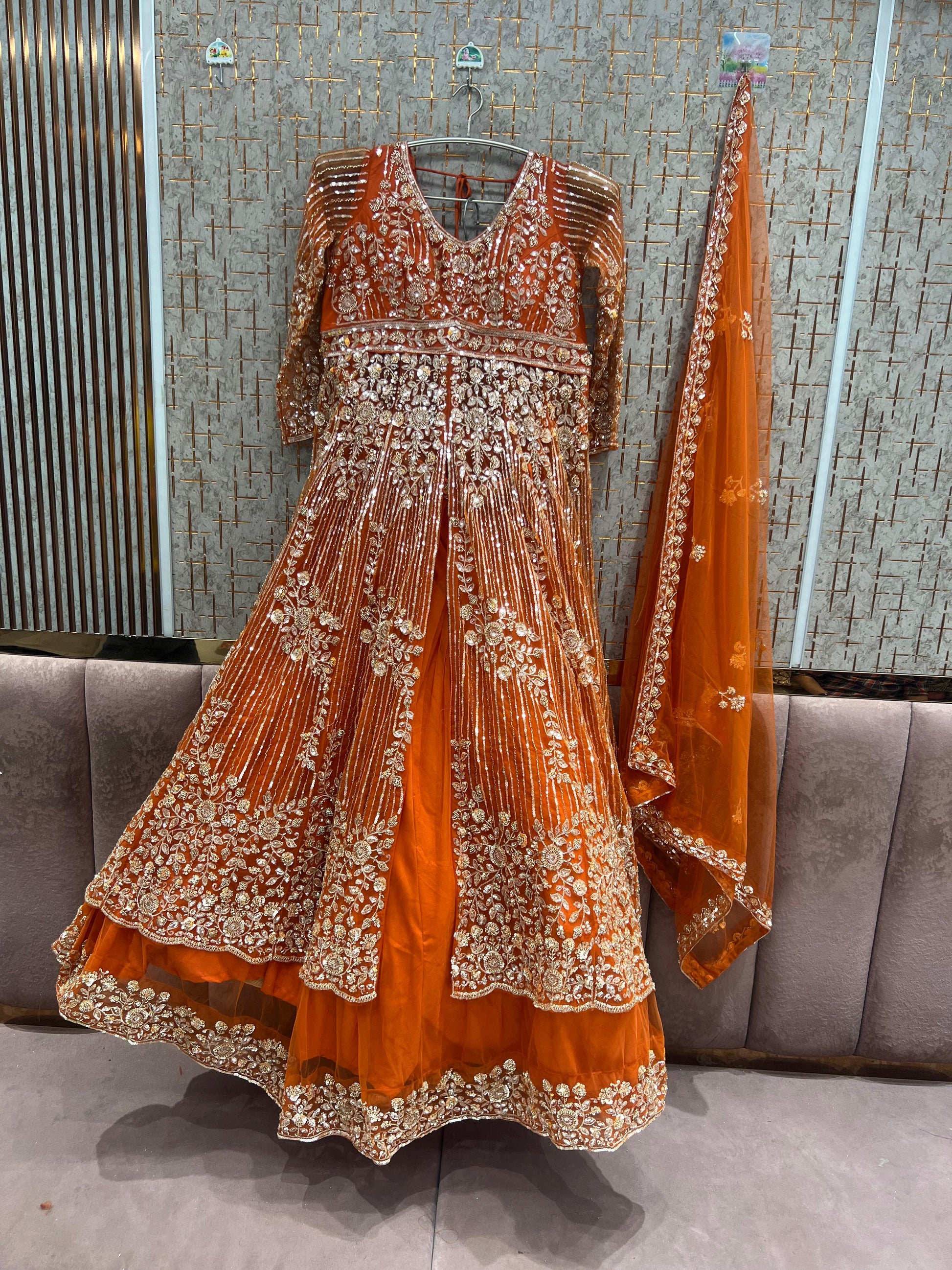 orange colour pakistani dresses Lehenga Frock Dupatta Orange Wedding Dress Pakistani
