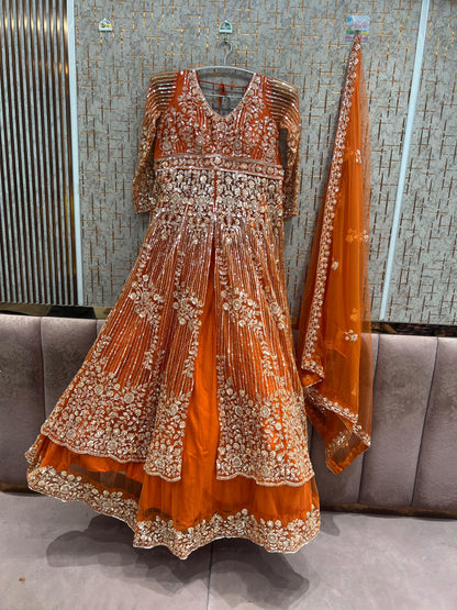 Orange long peplum Dress Farshi Gaharara Dress Special
