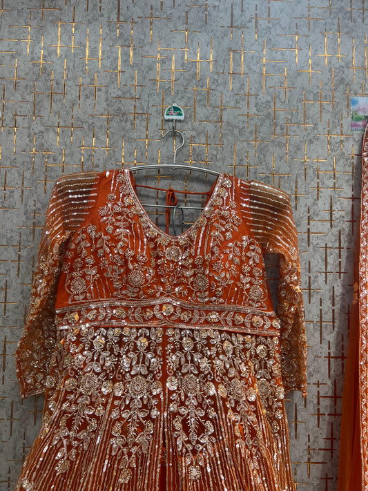 Orange long peplum Dress Farshi Gaharara Dress Special