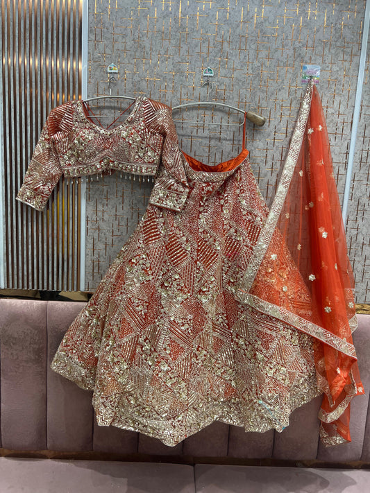 Orange Crop Top Lehenga