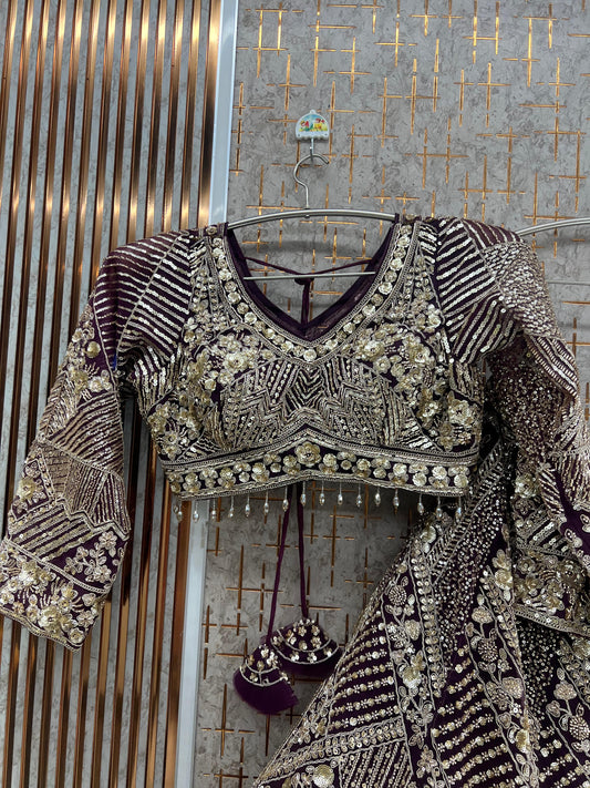 Wine purple Crop Top Lehenga