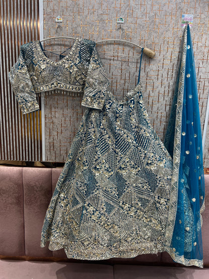 Blue Crop Top Lehenga