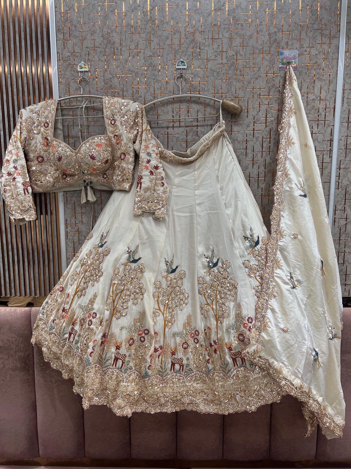 White birds deer Crop Top Lehenga