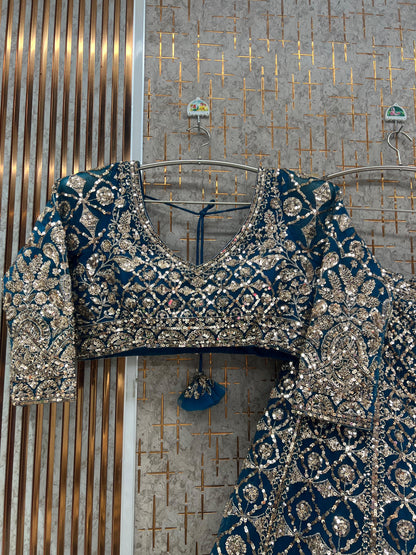 Rani Hot Pink beads work Crop Top Lehenga