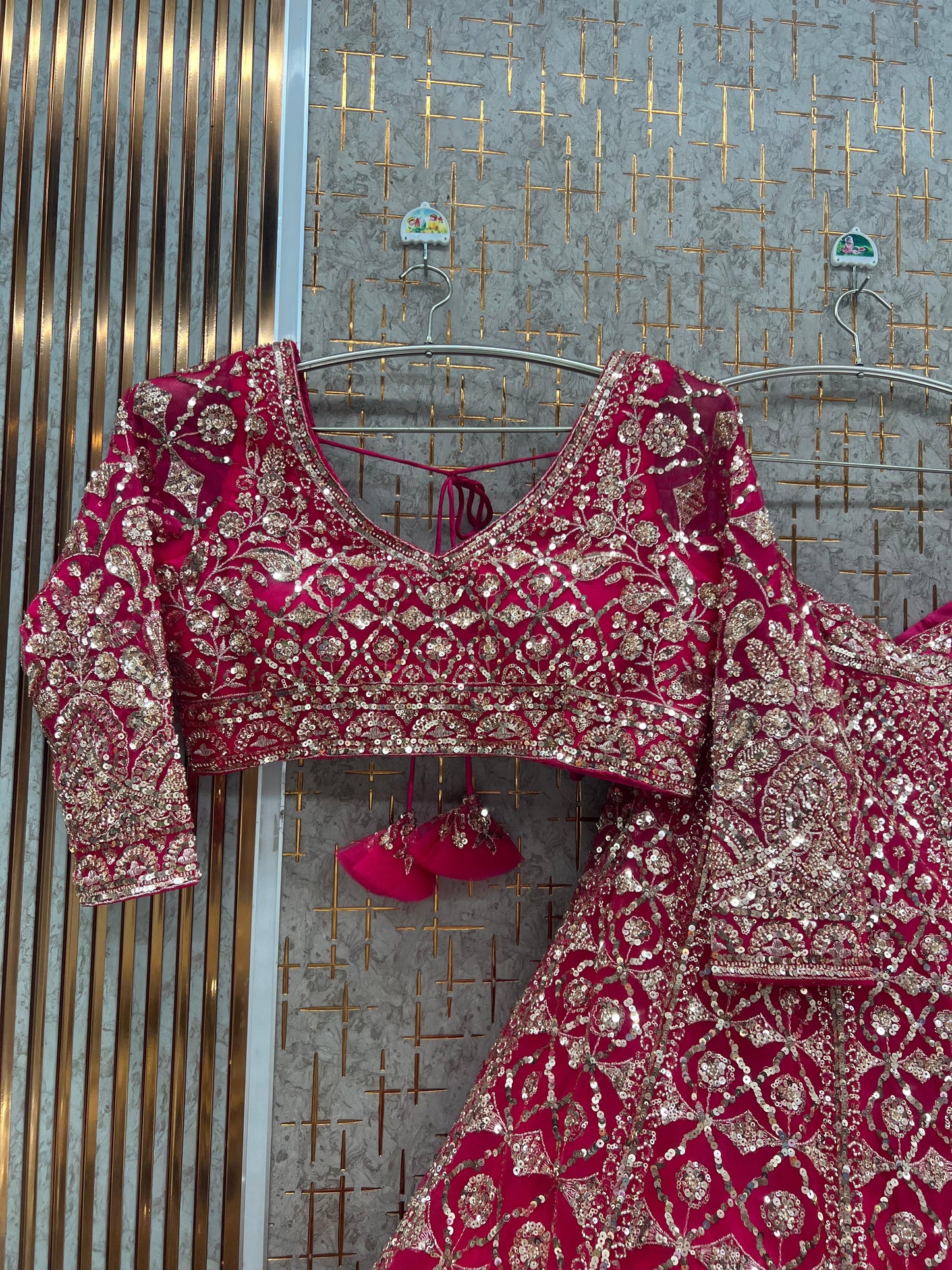 Rani Hot Pink beads work Crop Top Lehenga