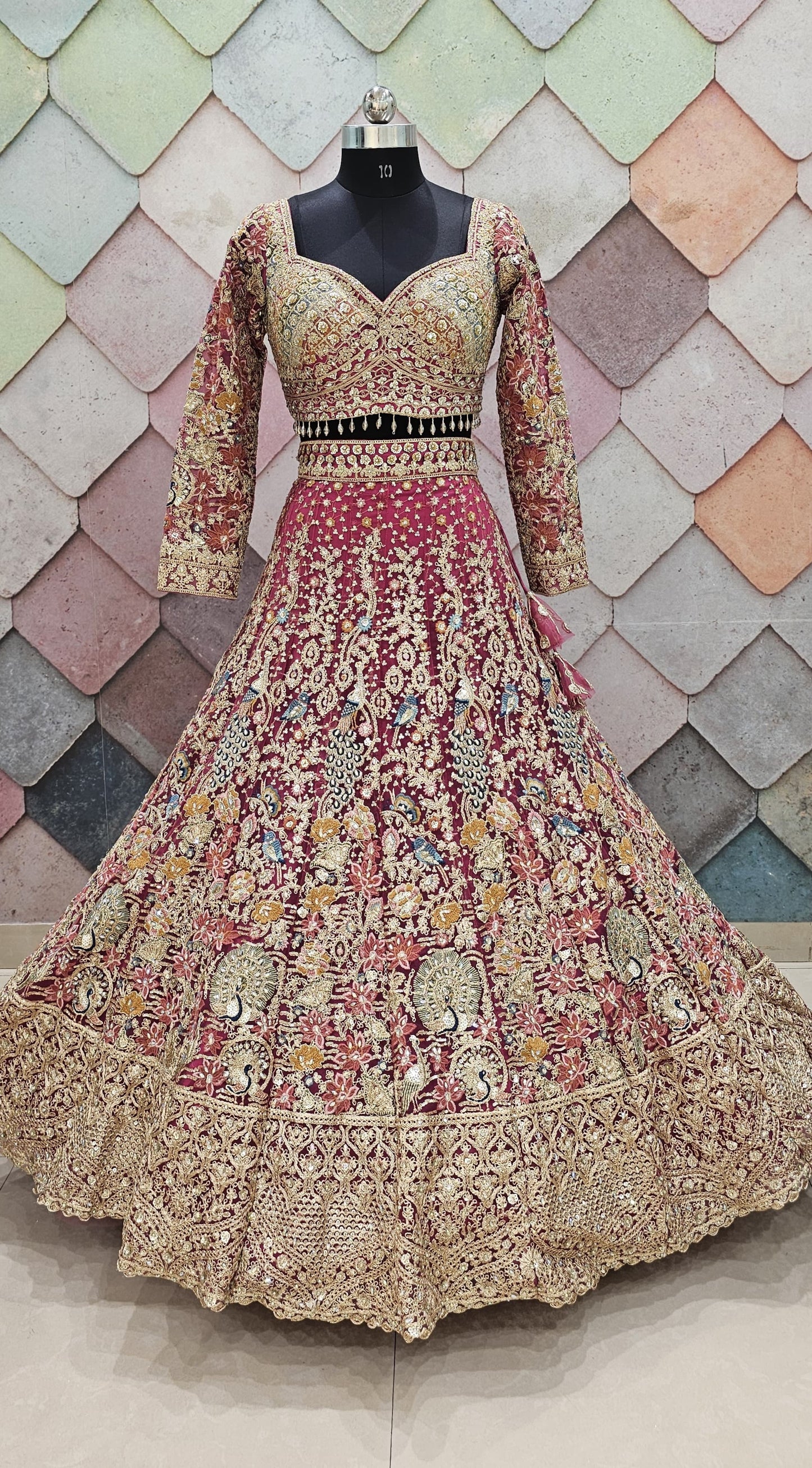 pink peacock Crop top Lehenga
