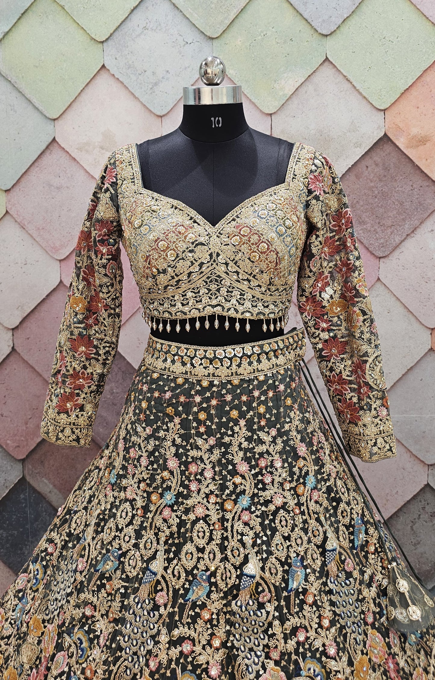 pink peacock Crop top Lehenga