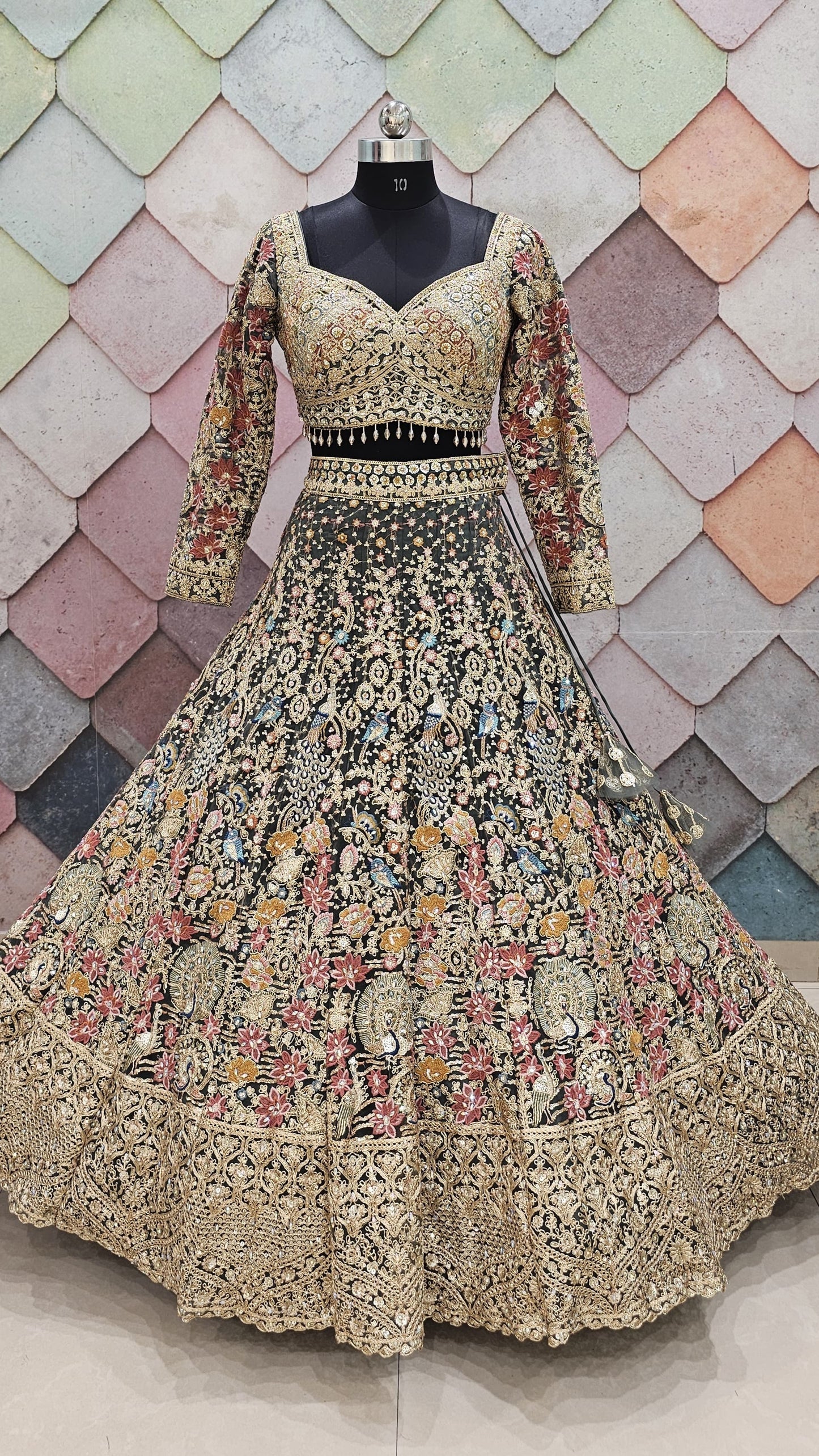 pink peacock Crop top Lehenga