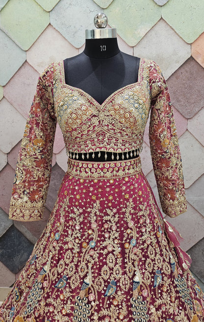 pink peacock Crop top Lehenga
