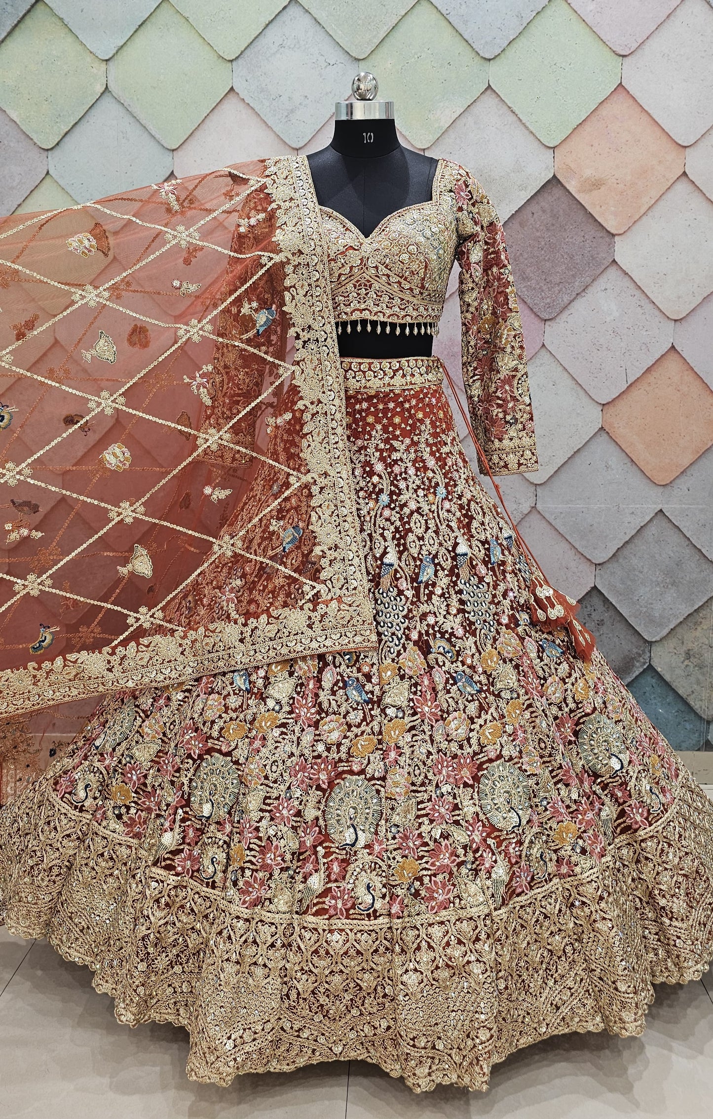 pink peacock Crop top Lehenga