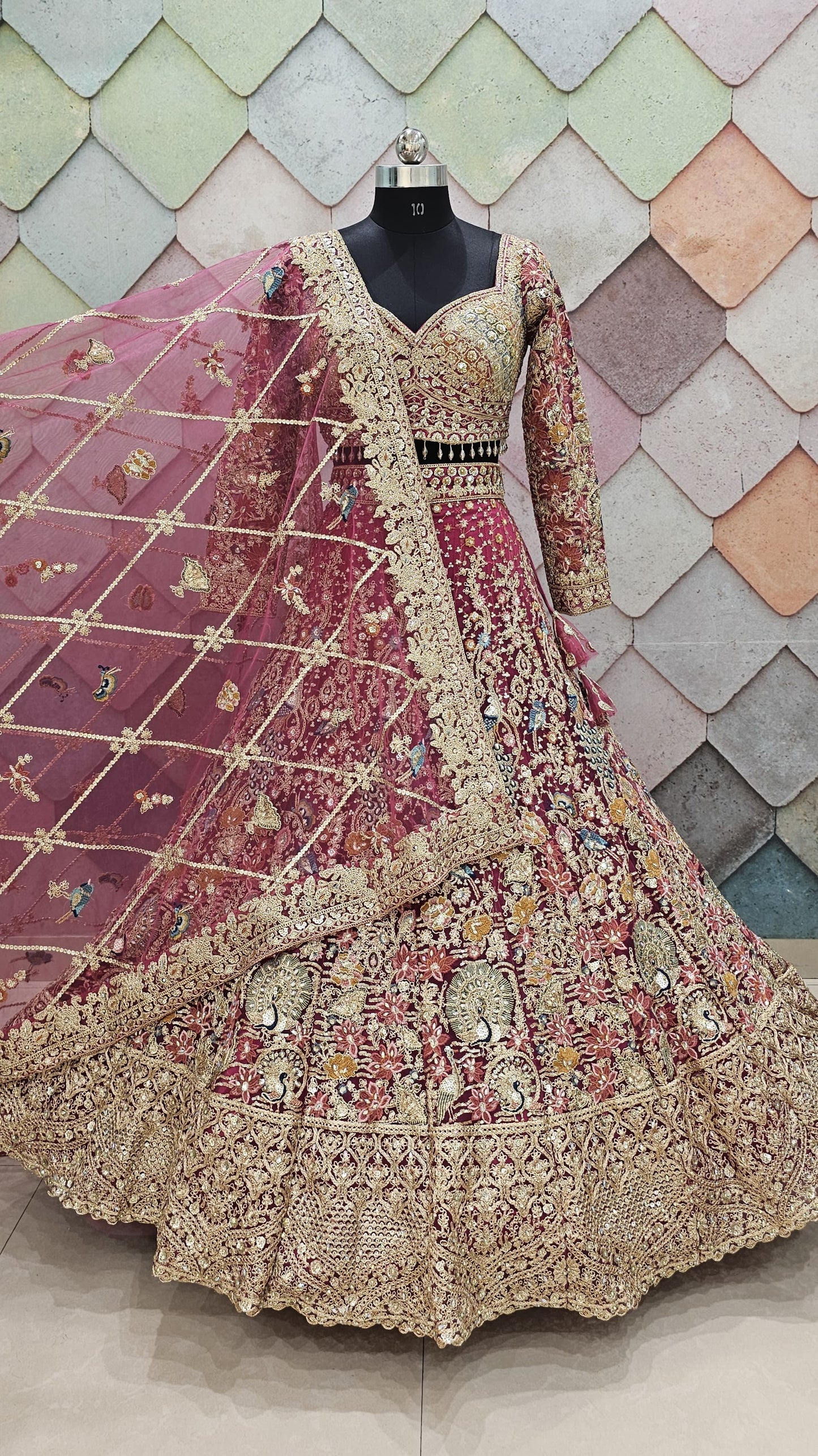 pink peacock Crop top Lehenga