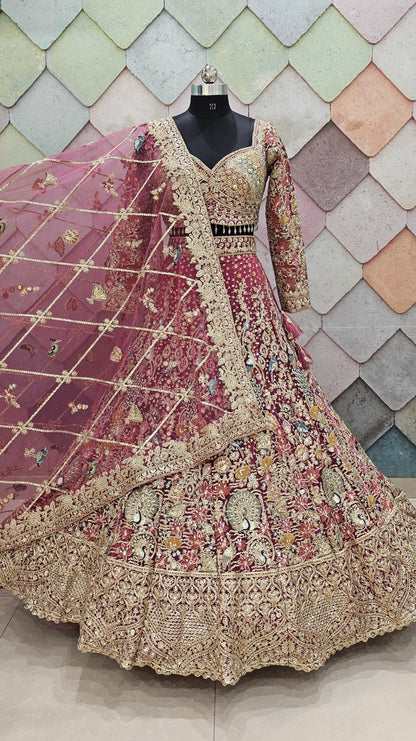 pink peacock Crop top Lehenga