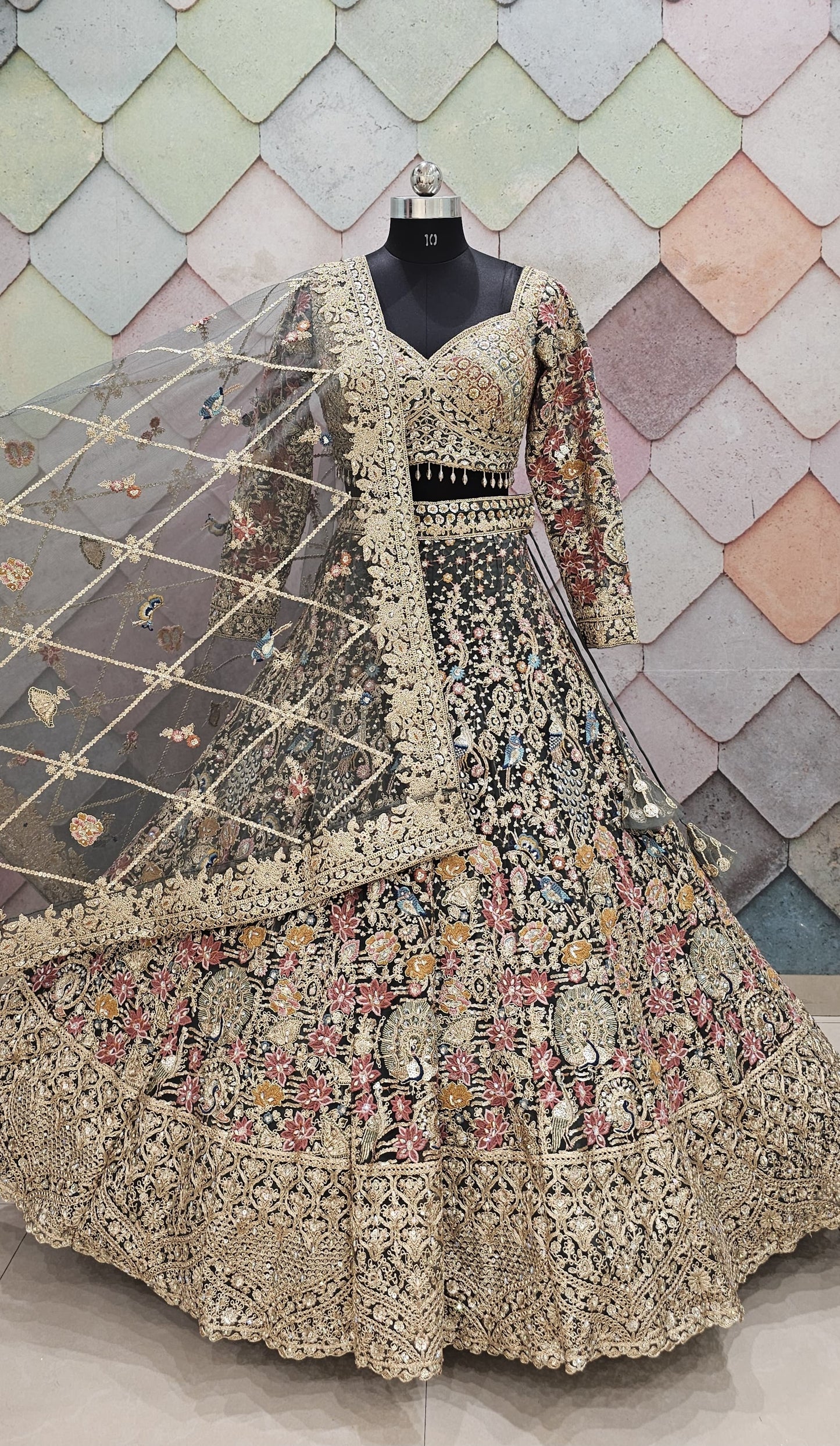 pink peacock Crop top Lehenga