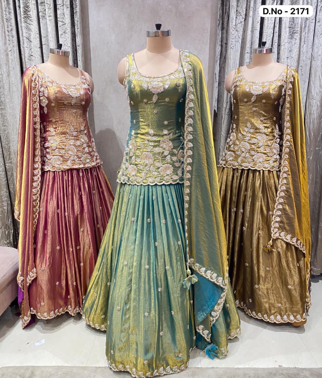 Green Pink Mustard crop top lehenga