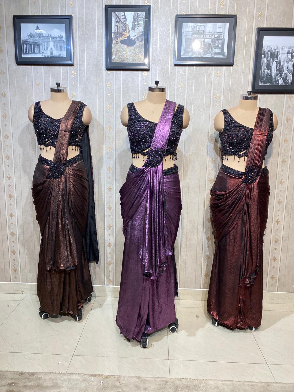 Maroon purple Brown Drape Saree dress