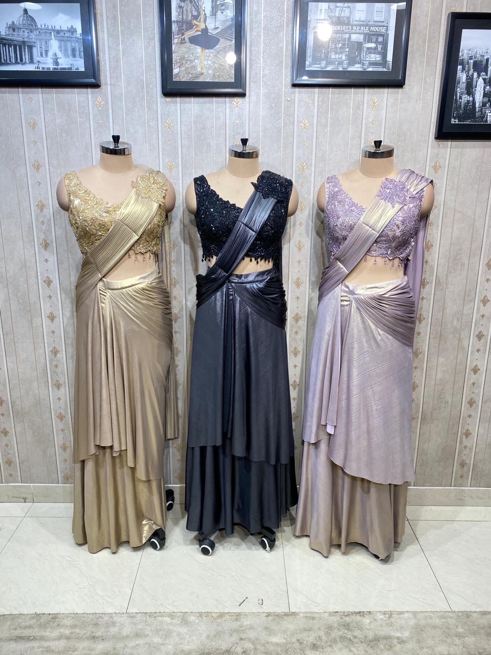 Golden black Lavender Drape Saree dress