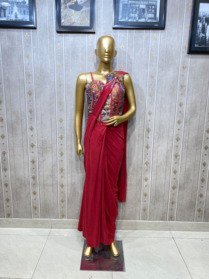Red Drape Saree dress