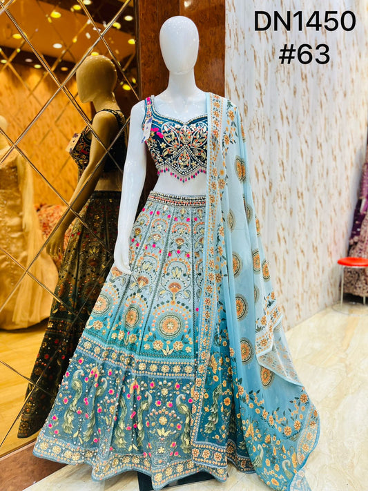 Sky Blue Crop Top Lehenga