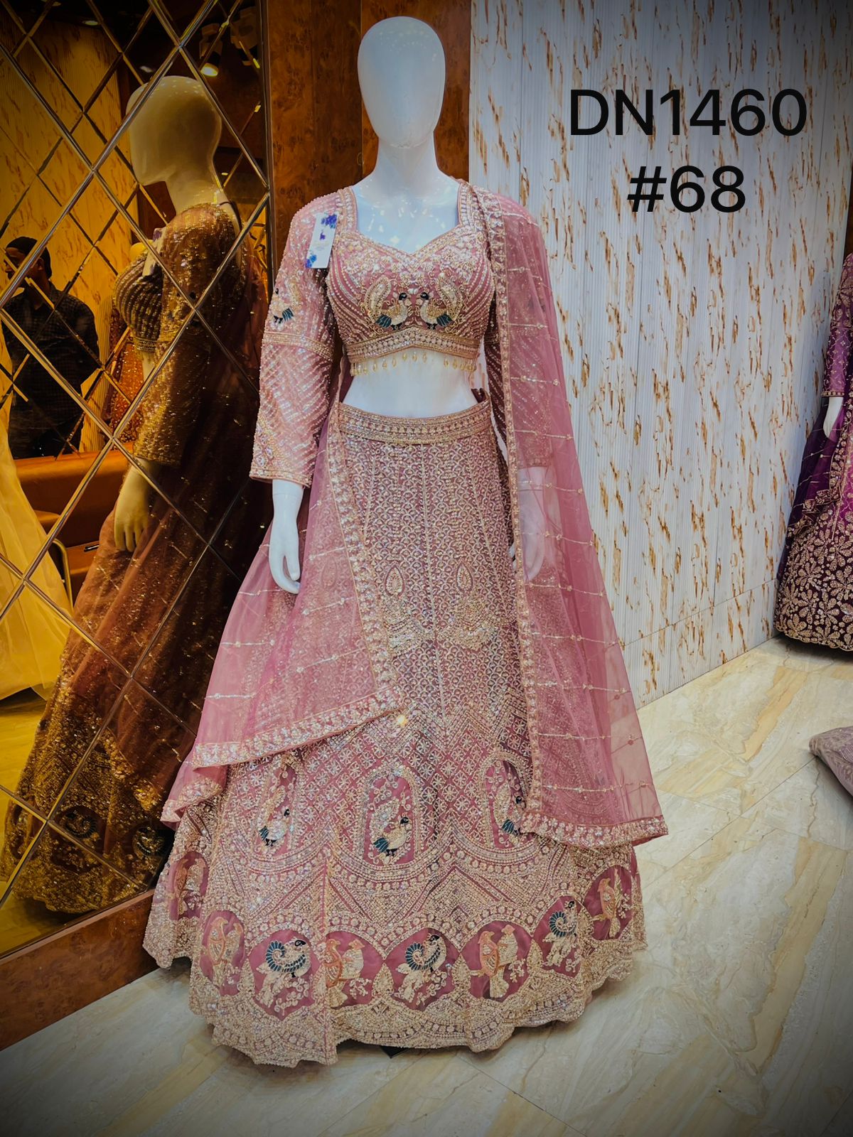 Baby Pink Peacock Crop Top Lehenga
