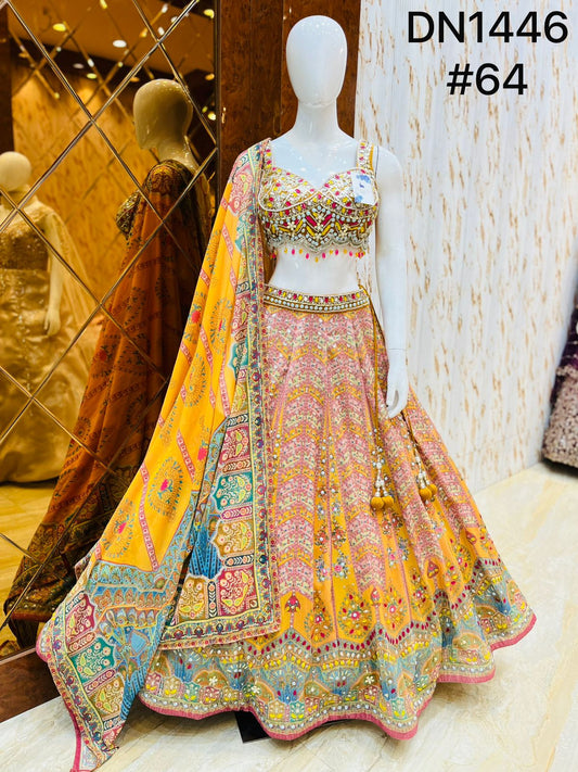 Pink Mustard Crop Top Lehenga