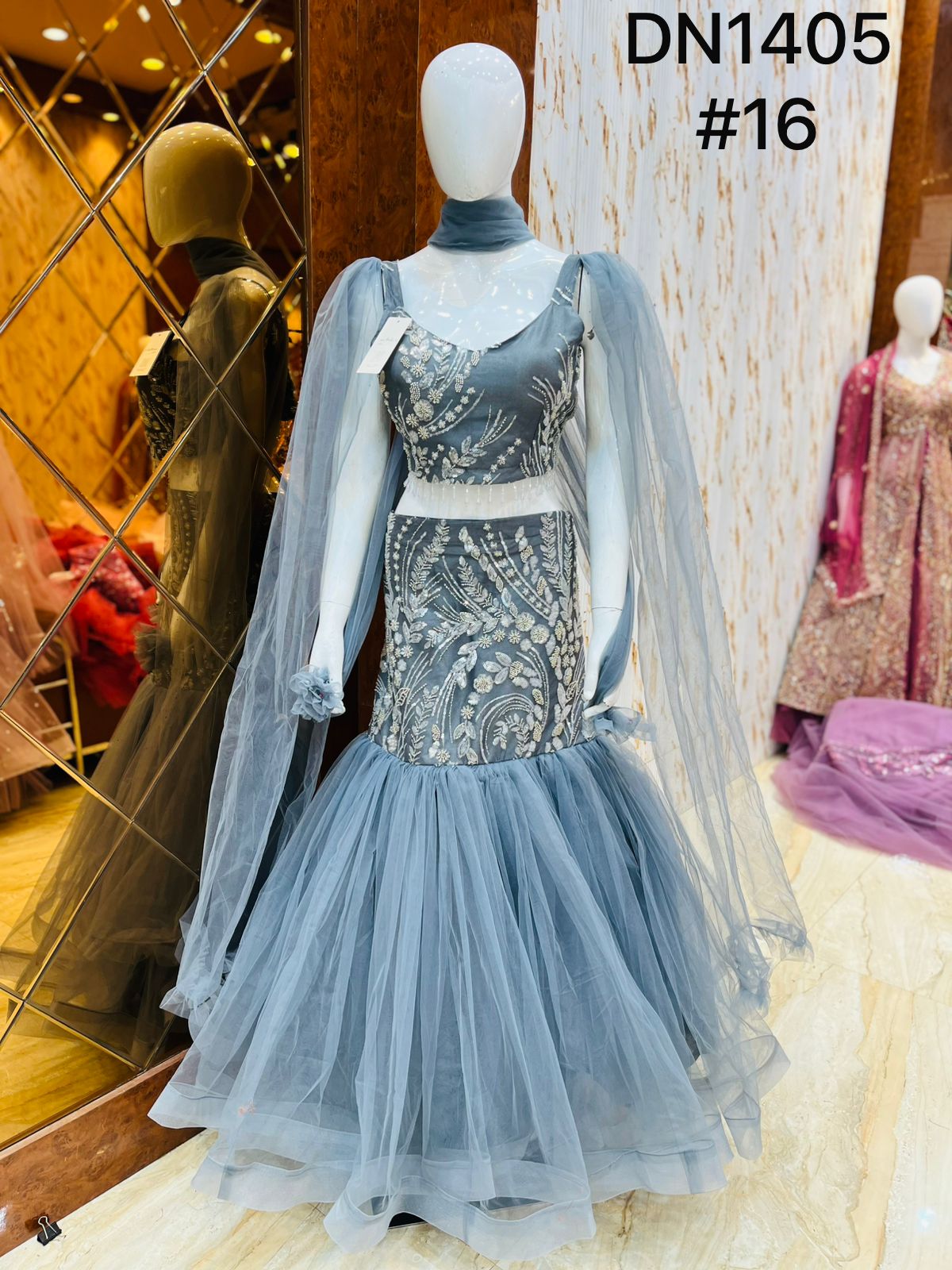 Sky Blue Crop Top Lehenga