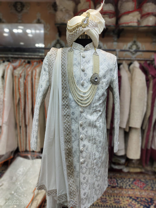 Maharaja beige cream White Sherwani