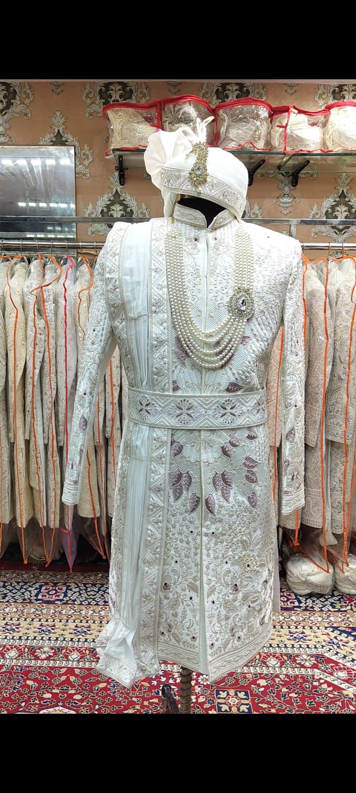 Heavy beige cream White golden maroon Sherwani