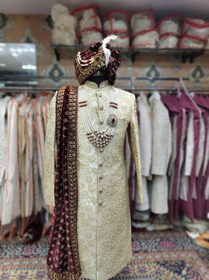 Maharaja beige cream White Sherwani
