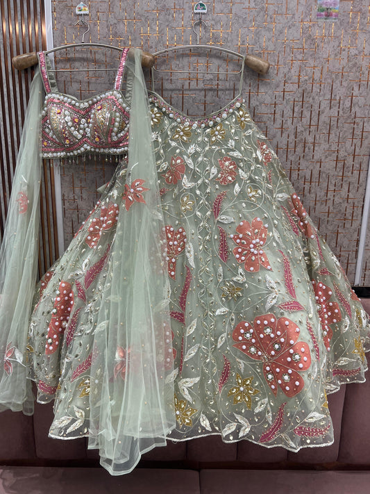 Pista green pdp Crop Top Lehenga