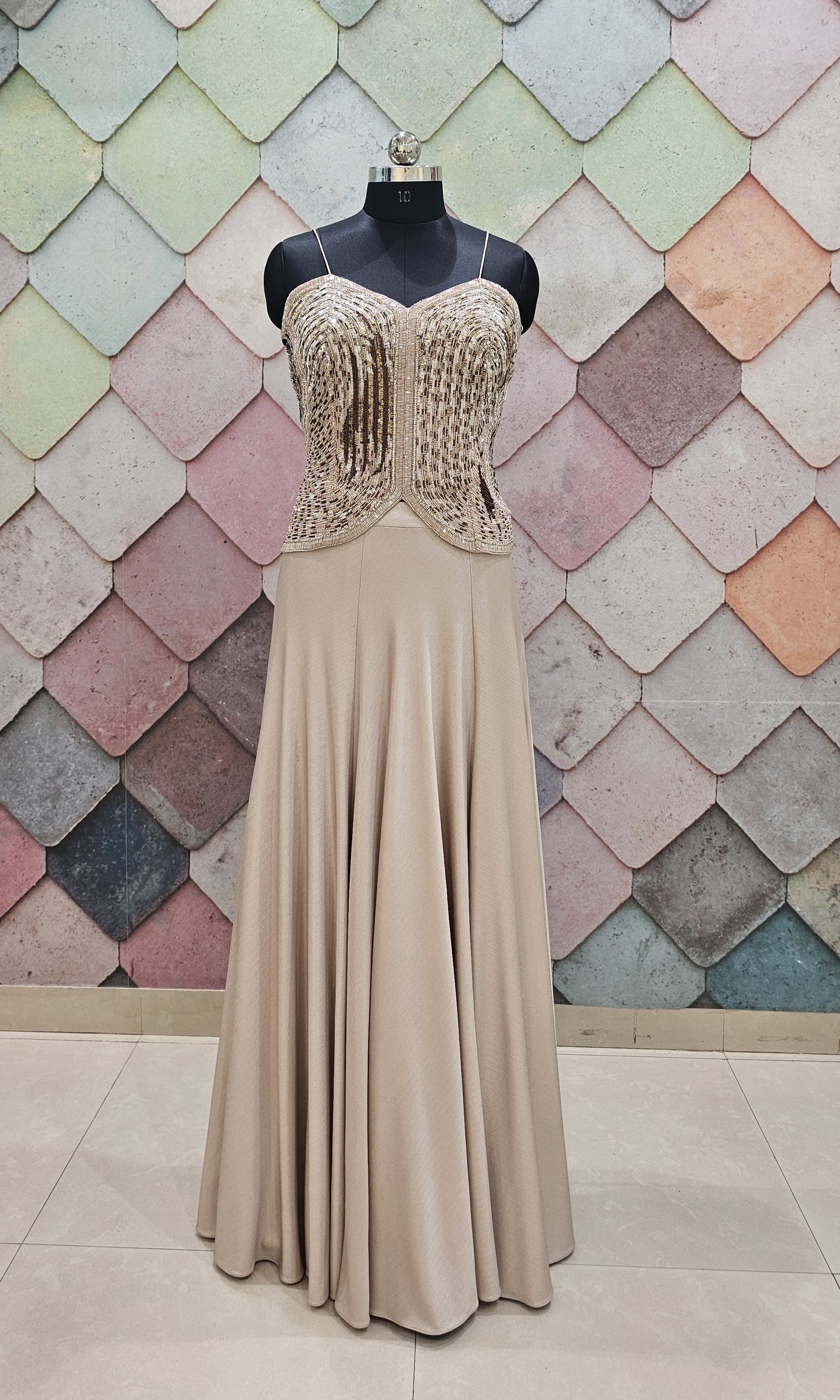 Beige Crop top Lehenga