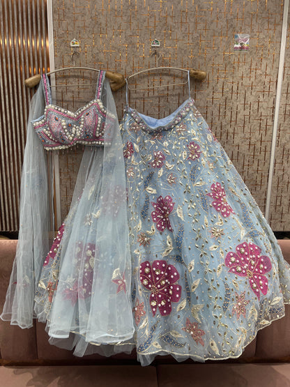 Sky blue pdp Crop Top Lehenga