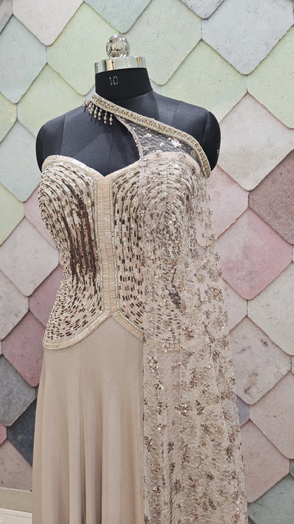 Beige Crop top Lehenga
