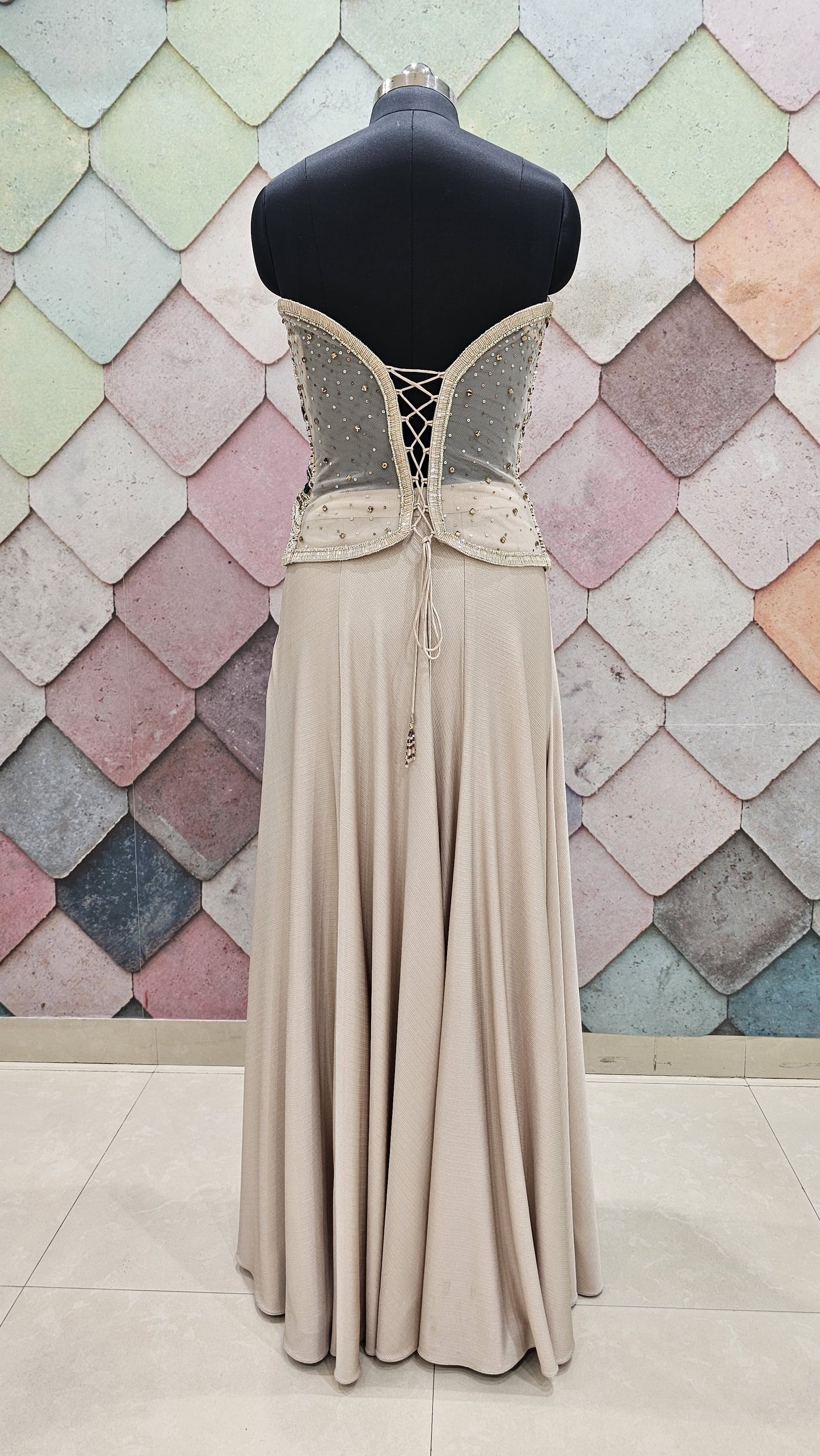 Beige Crop top Lehenga