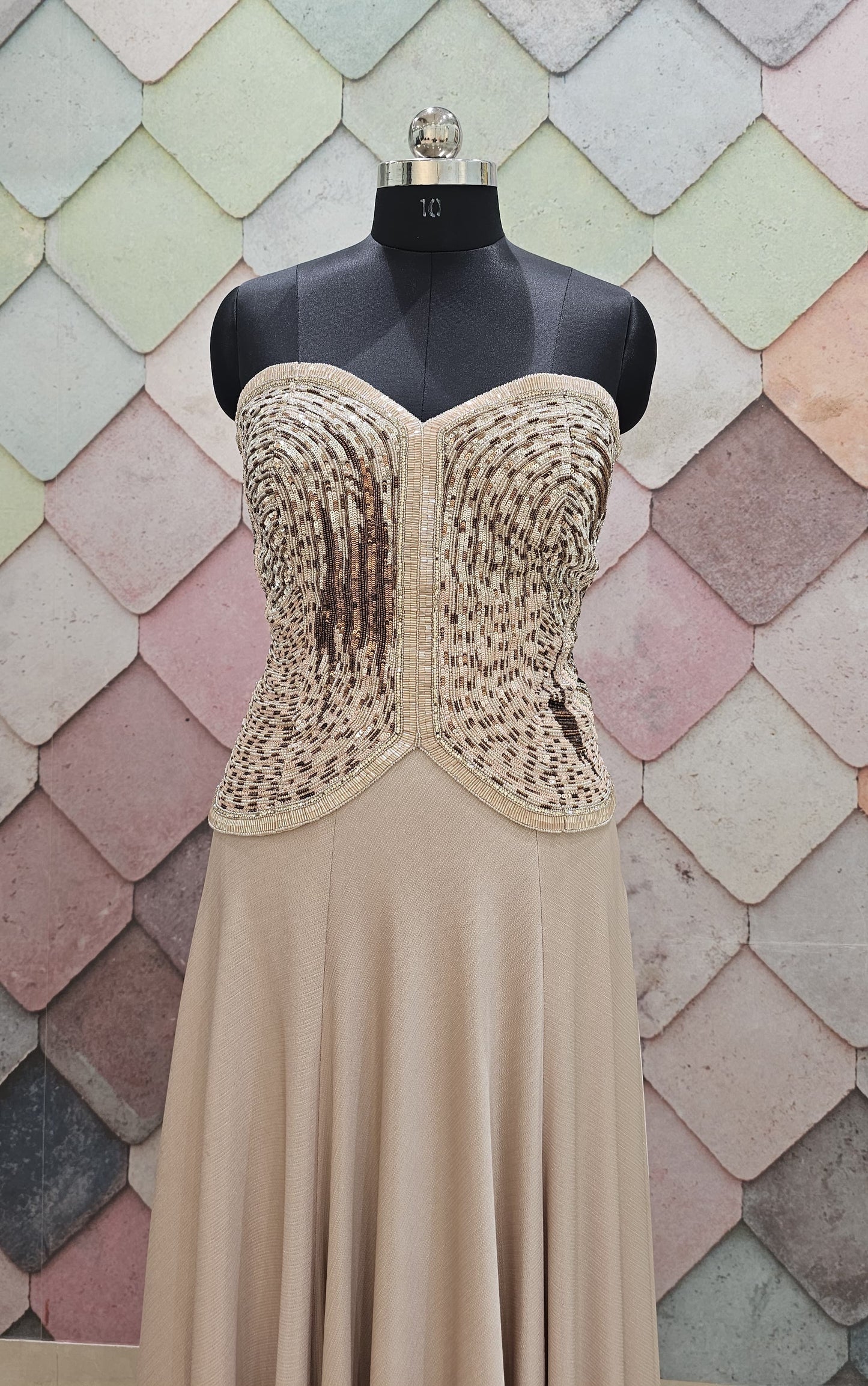 Beige Crop top Lehenga