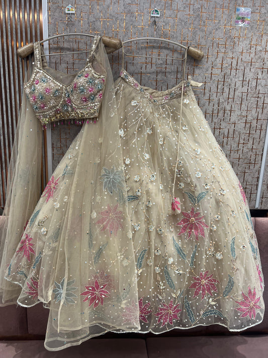 Golden beige pdp Crop Top Lehenga