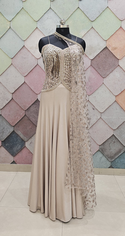 Beige Crop top Lehenga
